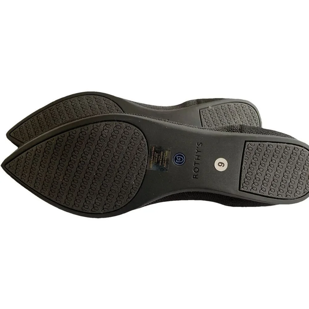 Rothy's Black Pointed Toe Flats with Blue Trim